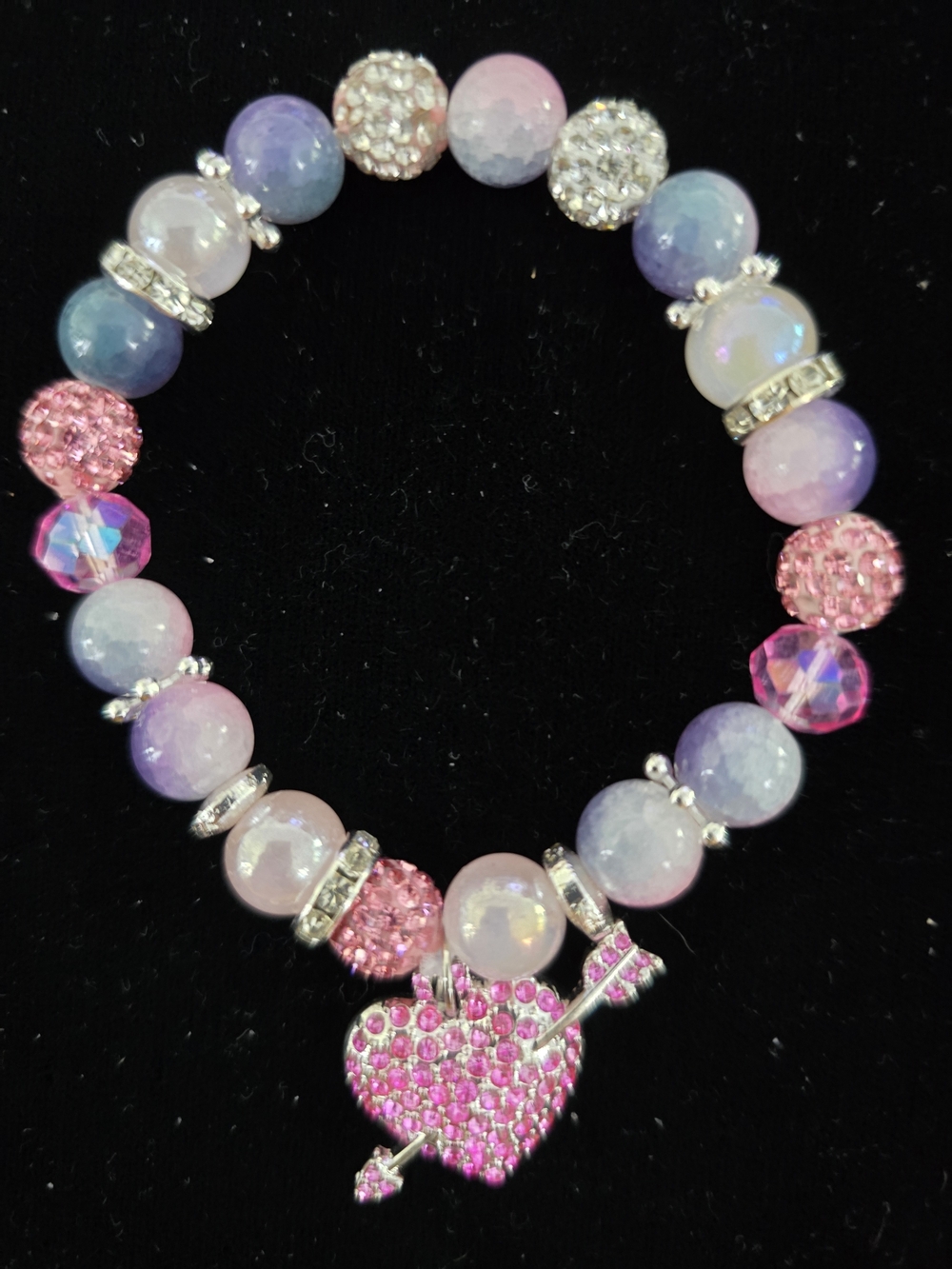 Pink & Lavender Heart Charm Stretch Bracelet